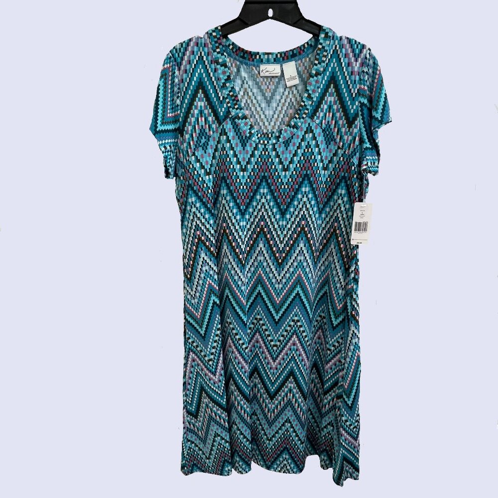 Kim Rogers Short Sleeved Geometric Pattern Dress Sizes Medium and Large